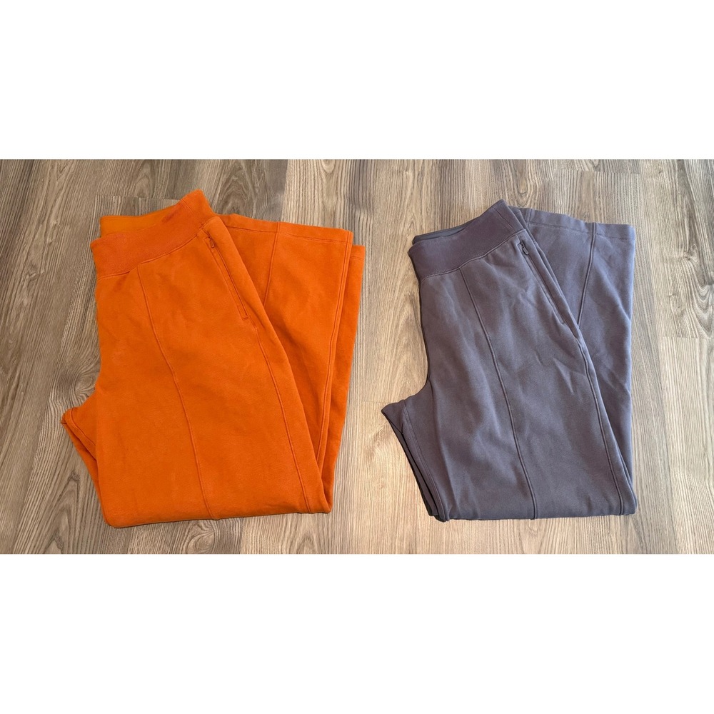 Athleta Retroplush Wide Leg Fleece Pants Set of 2 Orange Purple size Large Tall